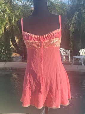 Vintage Victoria’s Secret Paris Hilton Coral Pink Milkmaid Nightgown dress S